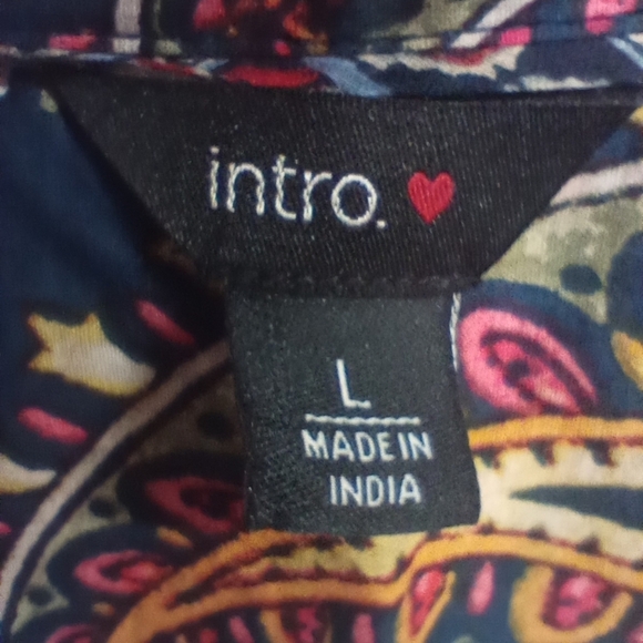 Intro Women's Large Floral Paisley Boho Print Point Collar Long Sleeve Tunic - Picture 11 of 12